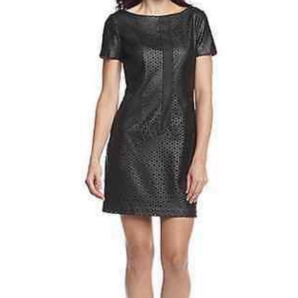 (Sizes 8,10) Perforated Black Faux Leather Dress - Picture 3 of 13